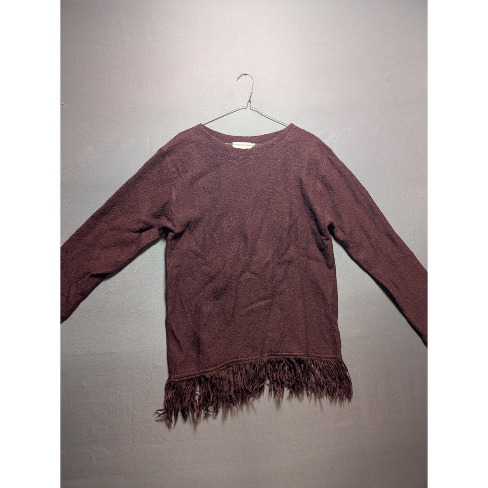 Tweeds Knitted Sweater Womens Small Maroon Wool Textured Fringe Hem Round Neck